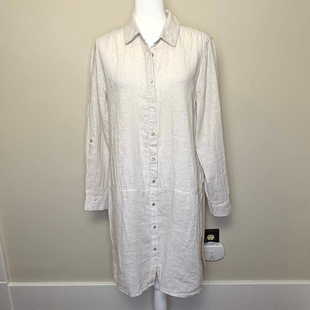 Tahari Linen Tunic Button Up Shirt